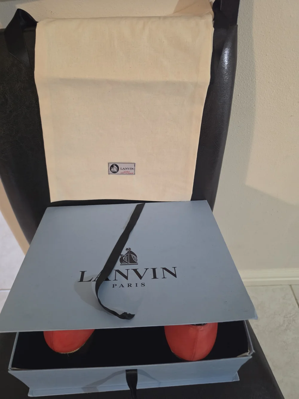 LANVIN Red/Orange  Wedge Espadrille Heels with Rosette Detail - Women